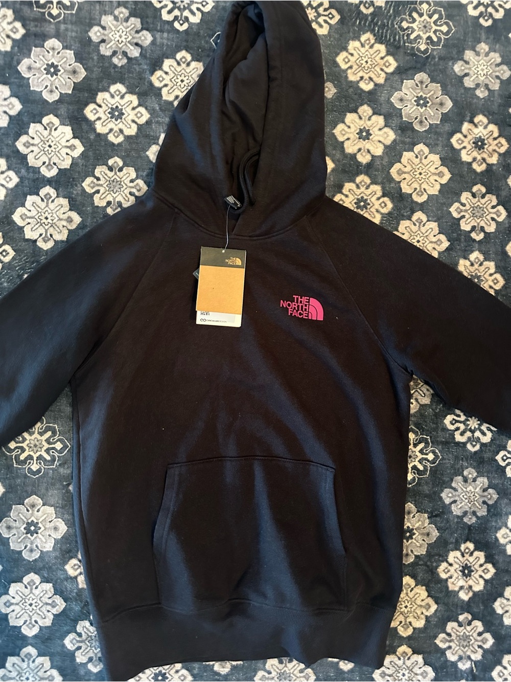The North Face Black Hoodie with Pink Logo Accent